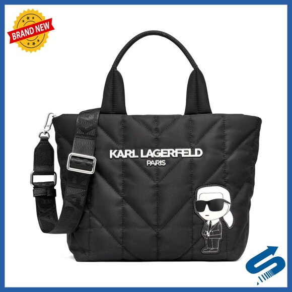 Handbags - Quilted Tote Bag with Adjustable Strap, Top Zip Closure, 11x10x6